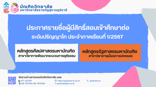 ประกาศรายชื่อผู้มีสิทธิ์เข้าศึกษาระดับปริญญาโท ประจำปีการศึกษา 2567