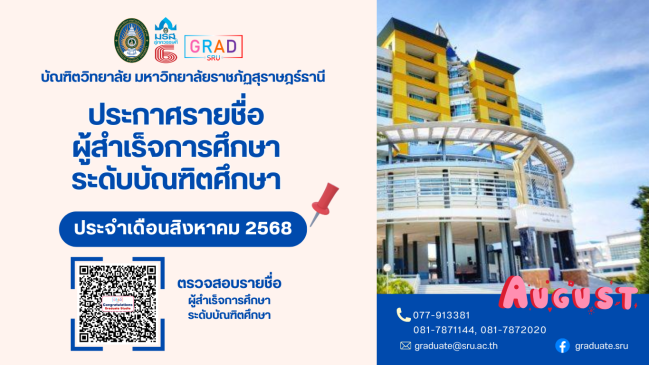 บัณฑิตวิทยาลัย มรส. ขอแสดงความยินดีกับผู้สำเร็จการศึกษา ประจำเดือนสิงหาคม 2568