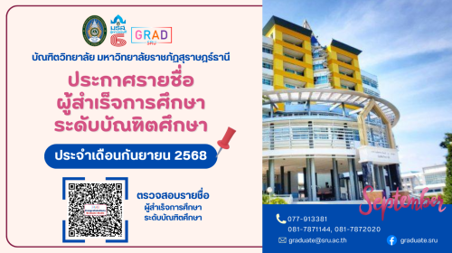 บัณฑิตวิทยาลัย มรส. ขอแสดงความยินดีกับผู้สำเร็จการศึกษา ประจำเดือนกันยายน 2568